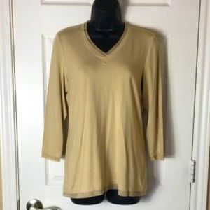 Per Se by Carlisle V-Neck Knit Top w/ Mesh Trim